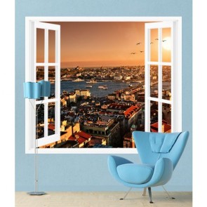 Uitzicht Op Istanbul Vanuit Venster Fotobehang - Gelijmde