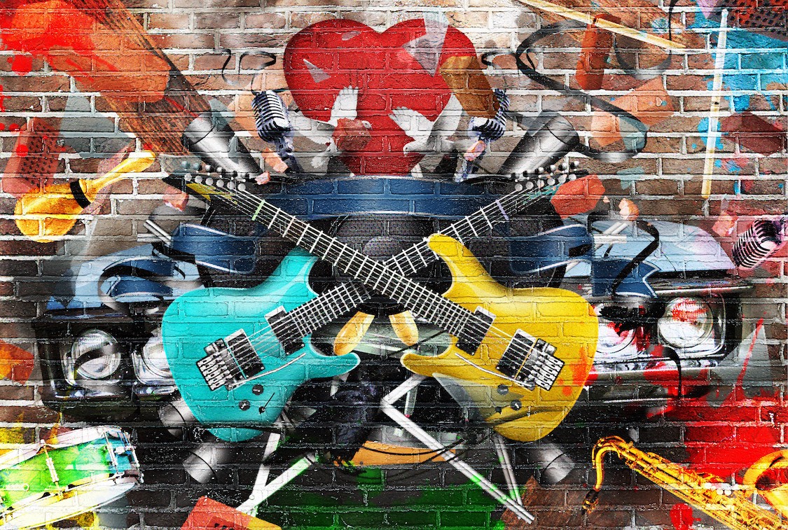 Muziek En Graffiti - 3D Fotobehang