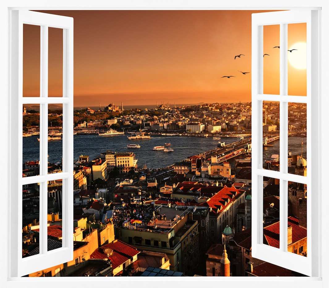 Uitzicht Op Istanbul Vanuit Venster Fotobehang